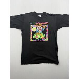Vintage 90’s The Designated Drinker Single Stitch T Shirt Puff Print Mens Medium